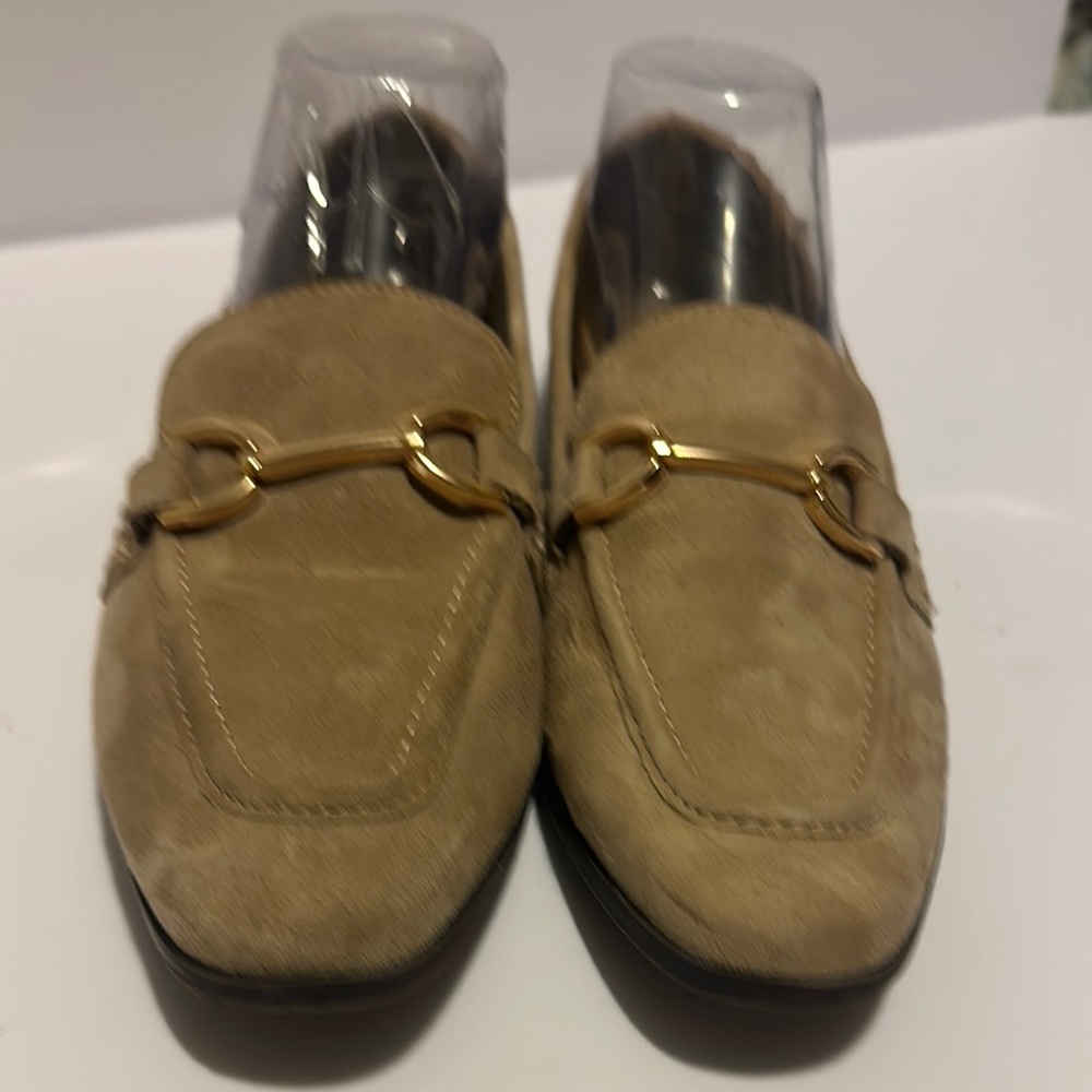 Steve Madden Cream Platform Loafers with Suede Material and Gold Hardware